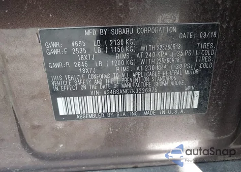 2019 Subaru Outback 2.5I Limited from USA, damaged, VIN 4S4BSANC7K3226979